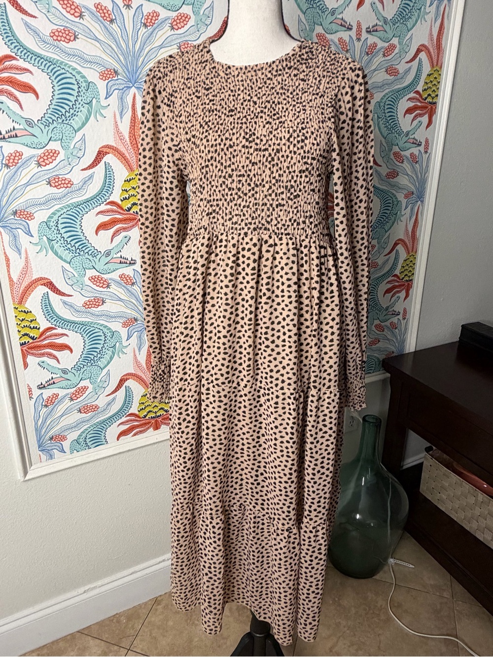 Leopard Print Smocked Midi/Maxi Dress – XXL